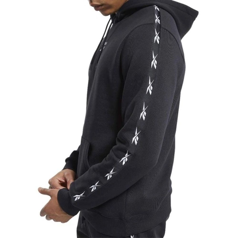 Men’s Reebok Black Pullover Hoodie with Logos and Kangaroo Pocket (Medium)